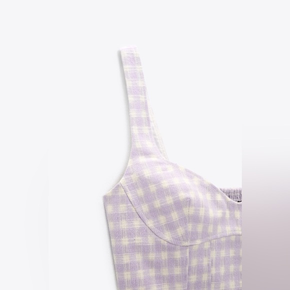 NWT- ZARA LILAC GINGHAM BUSTIER TOP- SIZE S - Picture 3 of 7